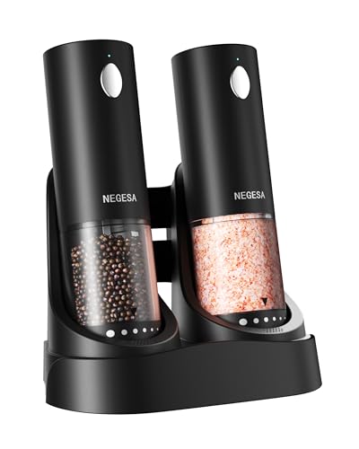 Electric Salt and Pepper Grinder Set with Rechargeable Base (Black / Set)