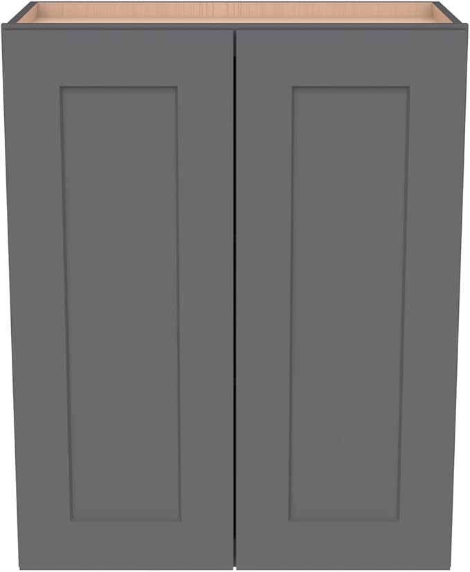 Wall-Mounted Cabinet – Solid Wood Shaker Style Medicine Cabinet with Adjustable Shelves & Soft-Close Doors for Bathroom, Kitchen, and Office Storage (Pebble Gray, 33" W x 12" D x 42" H)