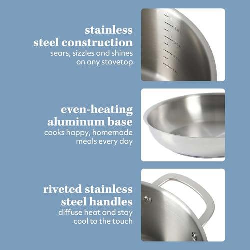 Kitchen Essentials Chef's Deck 10 Piece Stainless Steel Non Toxic Pots and Pans Kitchen Cookware Set w