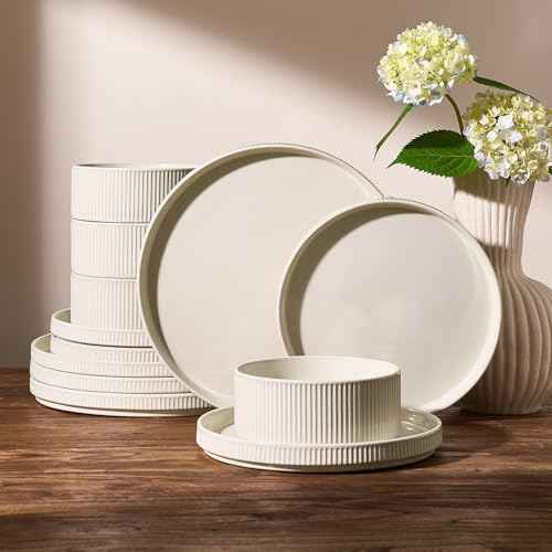 Ceramic Plates and Bowls Set (12 Count)
