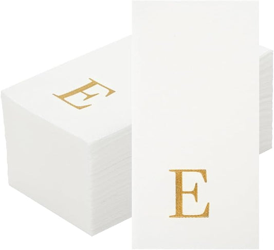 Luxenap 15.8 X 7.9 Inch Linen-Feel Guest Towels, 2000 Lettered Hand Towels - Gold Letter 'E', Sans Serif Font, White Paper Dinner Napkins, airlaid, For Restrooms And Tables - Restaurantware