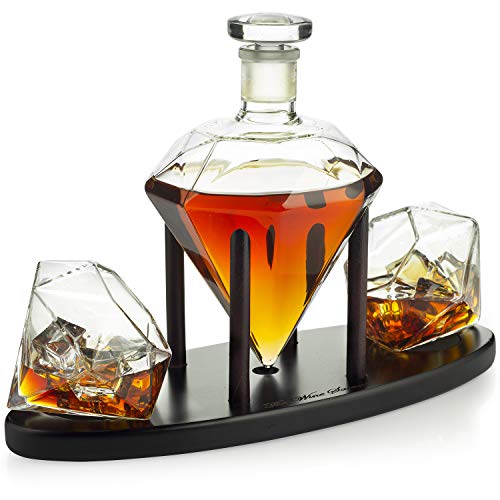 Diamond Whiskey Decanter with 2 Diamond Glasses Set