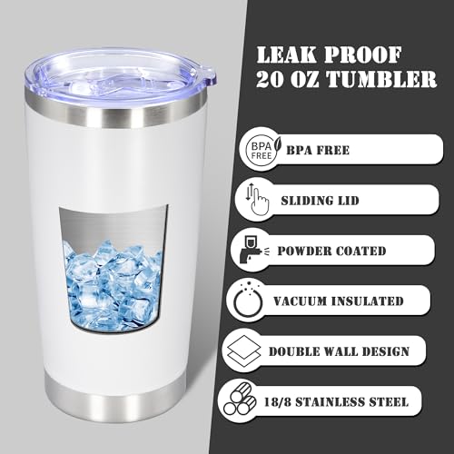 20 oz Tumbler Insulated Tumblers Stainless Steel Coffee Mug (White)