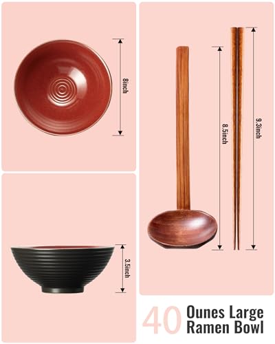 Large Japanese Ramen Bowl Set of 4 (Red-4 Bowl Set)
