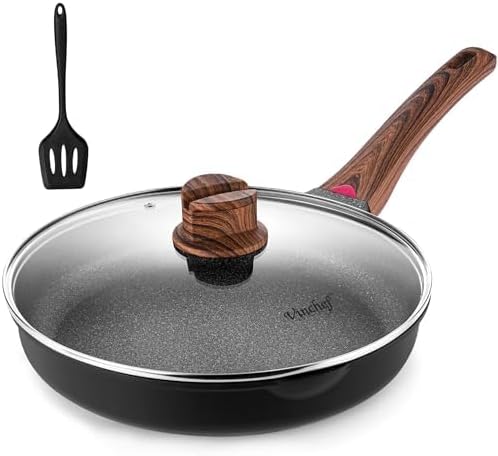 Vinchef Non Stick Frying Pan with Lid,9.5 Inch Anti Scratch Skillet Cast Aluminum Cookware, Induction Compatible Black - Nestoria