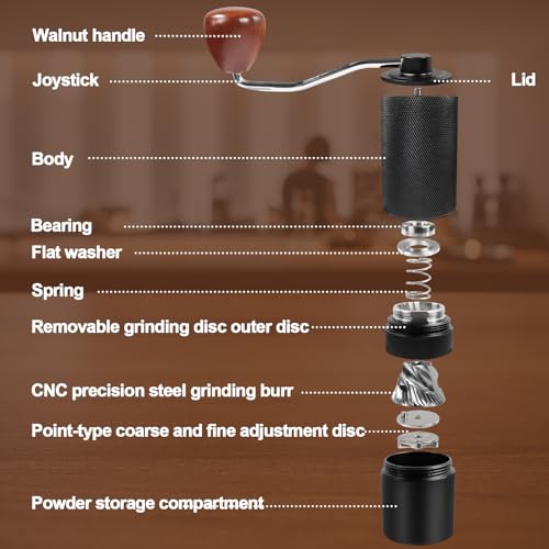 Manual Coffee Grinder Gift Box Detachable Stainless Steel Conical Burr Aluminum Coffee Bean Grinder with 25 Grinding Settings Cleaning Brush Grindable Espresso Moka Pot for Camping Black (Detachable / Black)