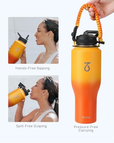 40 oz Water Bottle Insulated Fit in Any Car Cup Holder with 2 Lids (40 Ounces / Orange)