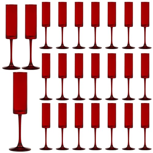 24 Pieces Red Champagne Flutes 6 OZ Straight Sided Wine Glasses Champagne Long Stem Drinking Colored Glasses (24 Count)