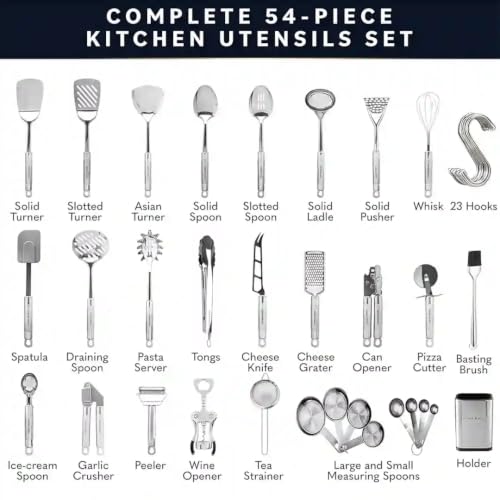 54 Piece Stainless Steel Kitchen Utensils Set (Silver)