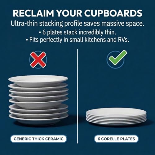 Vitrelle 6 Piece Salad Plates Set Triple Layer Glass and Chip Resistant (6PC 8.5" Salad Plates)