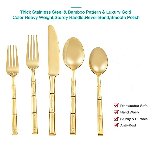 Gold Silverware Set Bamboo Pattern Handle 60