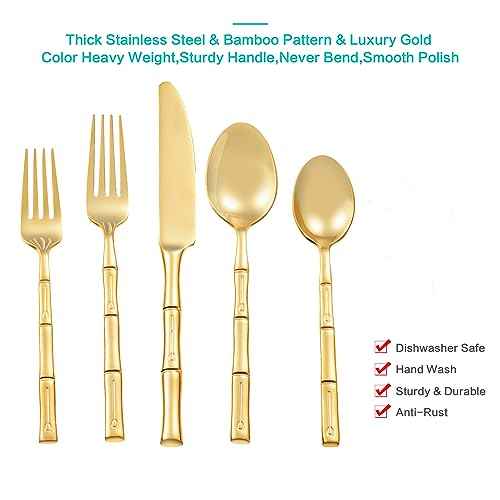 Gold Silverware Set Bamboo Pattern Handle 40