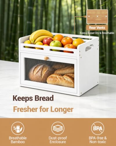 Bread Box for Kitchen Countertop (White / 1-Tier)