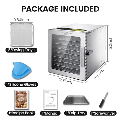 Food Dehydrator Machine 8 Trays 500W Stainless Meat Dehydrator for Beef Jerky (8 Count)