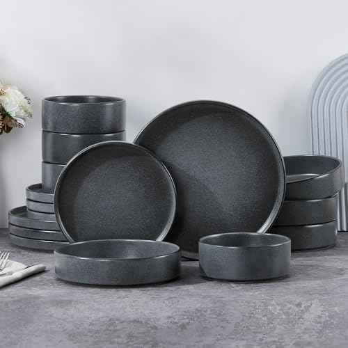 16 Piece Stoneware Dinnerware Sets with Pasta Bowls (16 Count)