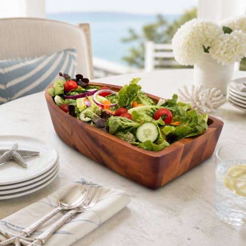 Boat Shape Acacia Wood Serving Bowl (3" Tall x 9" Wide x 16" Long)