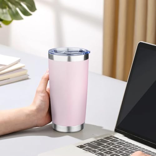 20oz Tumbler with Lid Double Wall Vacuum Insulated Travel Coffee Mug Stainless Steel Thermal Cup Powder Coated Sturdy Coffee Tumbler Bulk for Hot and Cold Beverage (20 Ounces / Pink)