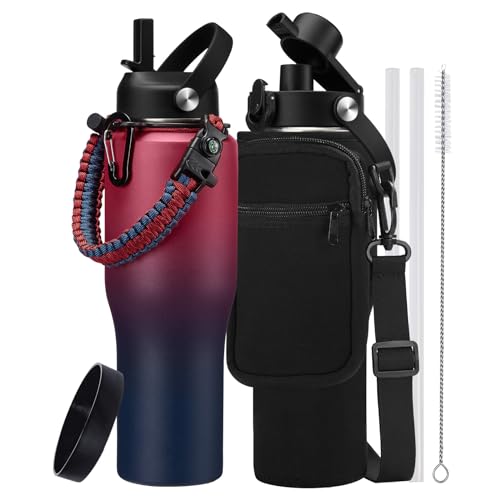 32 oz Insulated Water Bottle with Straw Lid (Gradient Claret / 32 Ounces)