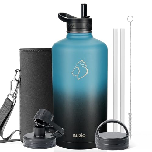 1 Gallon Water Bottle Insulated with Straw & 3 Lids (128 Ounces / Indigo Crush)