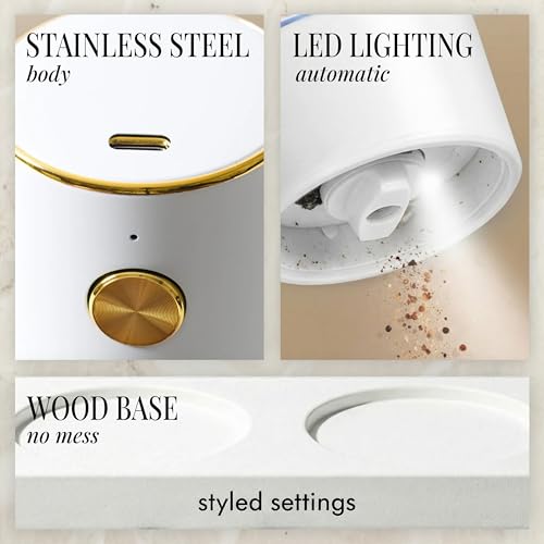 Rechargeable White Electric Salt and Pepper Grinder Set (White)