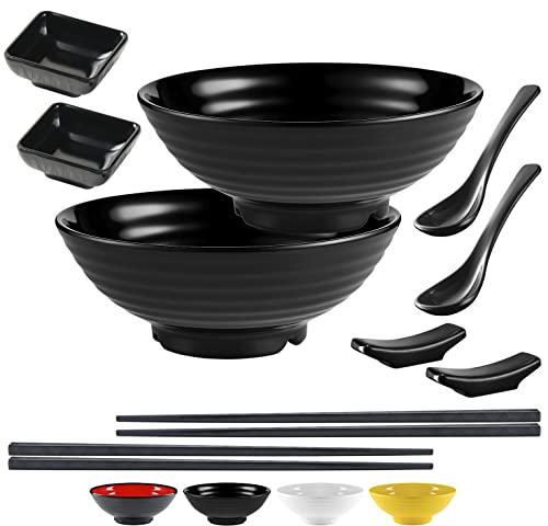 Unbreakable Ramen Bowl Set with Chopsticks and Spoon (2 Bowl Set / Black)
