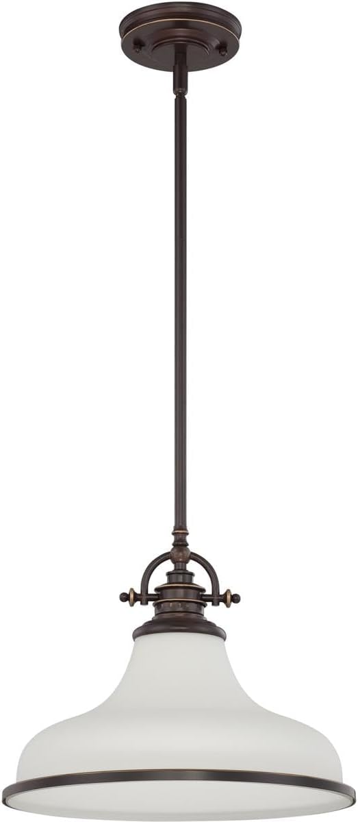 Quoizel Grant 13.5" Pendant Light, Palladian Bronze with Opal Etched Glass, 13"–51" Adjustable Height for Kitchen Island or Table