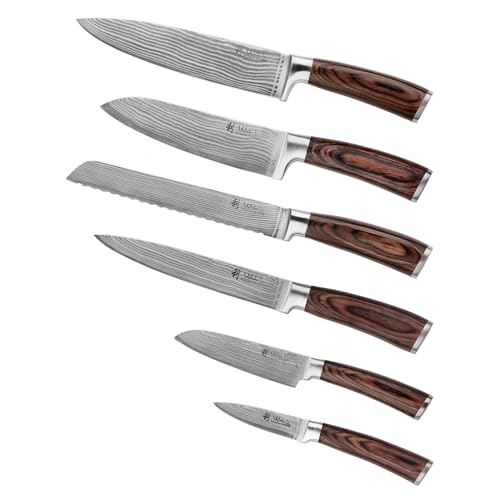 EDIB 6 Pcs Damascus Kitchen Knife Set with Magnetic Block
