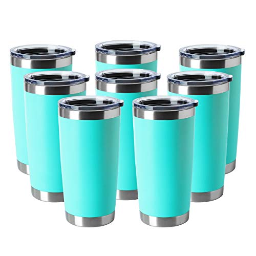 20oz Tumblers Bulk Stainless Steel Cup with Lid Double Wall Vacuum Insulated Coffee Mug for Cold & Hot Drinks 8 Pack (Light Blue-A / 8 Count (Pack of 1))
