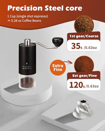 Stainless Steel Burr Manual Coffee Grinder For Drip (Stainless Steel burr-Black)
