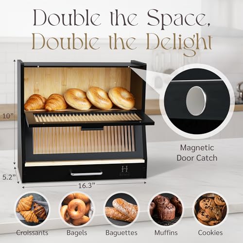 Bread Box for Kitchen Countertop (Black)