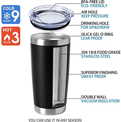 20oz Tumblers Stainless Steel Mugs with Lid Double Wall Vacuum Insulated Coffee Cups for Cold & Hot Drinks (Black-A / 12 Count (Pack of 1))