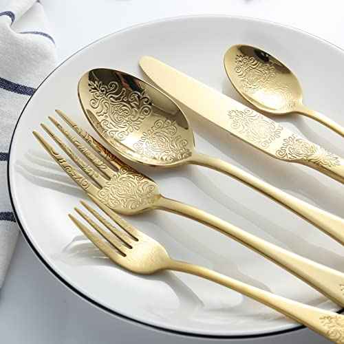 Gold Silverware Set 40 Pieces Stainless Steel Flatware Set Service for 8 Cutlery Utensil Sets Include Knives Forks Spoons for Kitchen Home Restaurant (4 Count)