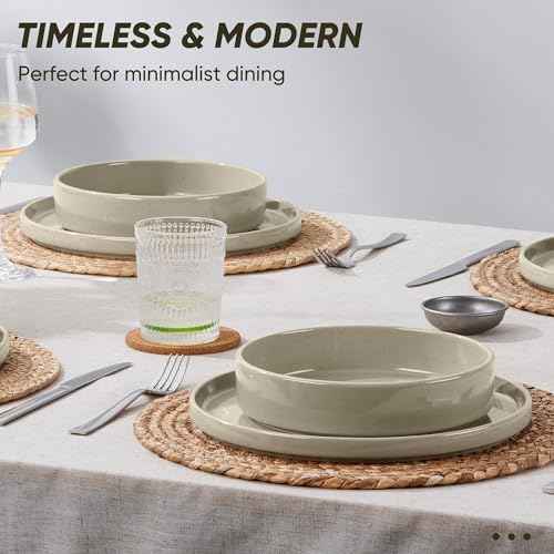 16 Piece Stoneware Dinnerware Sets with Pasta Bowls (16 Count)