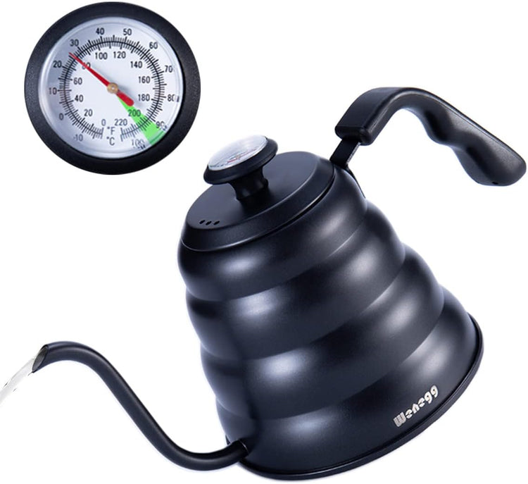 Pour Over Coffee Kettle with Thermometer for Exact Temperature 40 fl oz - Premium Stainless Steel Gooseneck Tea Kettle for Drip Coffee, French Press and Tea (Black)
