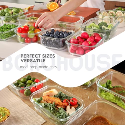 10 Pack Glass Food Storage Containers with Tempered Glass Lids (Tempered Lids Gray / 4.4Cup*5 & 1.6 Cup*5)