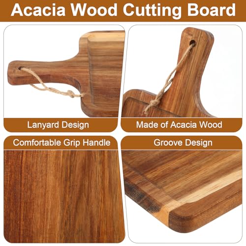 12 Set Acacia Wood Charcuterie Board with Knife Wooden Serving Tray with Groove Acacia Wood Cutting Board with Gift Box and Card for Wedding Baby Shower Housewarming Gift (12 Count)