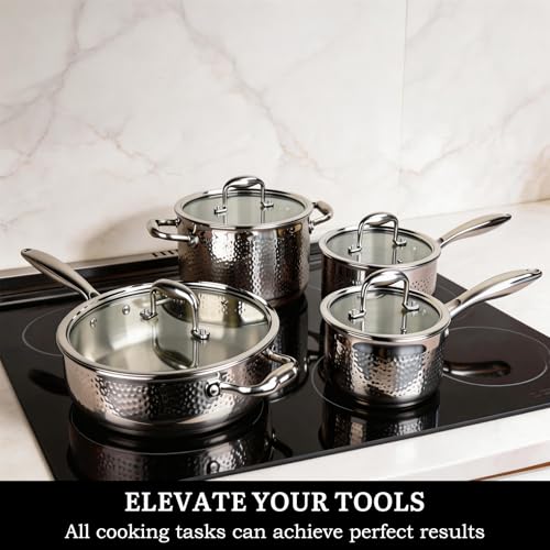 14-Piece Tri-Ply Hammered Stainless Steel Cookware Set
