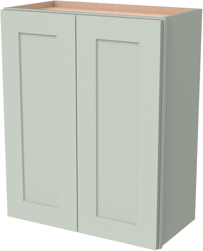 Wall-Mounted Cabinet – Solid Wood Shaker Style Medicine Cabinet with Adjustable Shelves & Soft-Close Doors for Bathroom, Kitchen, and Office Storage (Jade Green, 27" W x 12" D x 30" H)