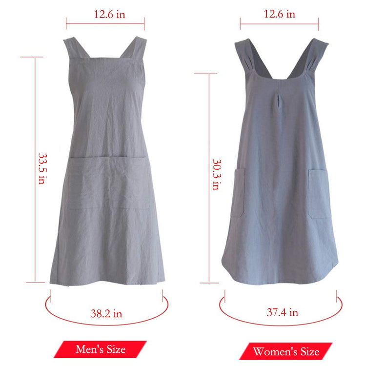 Japanese Linen Cross Back Kitchen Cooking Aprons for Men with Pockets for Baking Painting Gardening Cleaning White