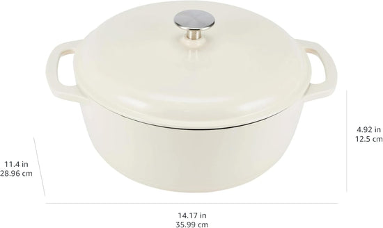 Amazon Basics Cast Iron Dutch Oven Pot with Lid, Enameled, Round, Dual Handles, Heavy-Duty, Medium, 6-Quart, White - Nestoria