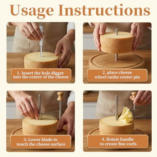 ZZXLLLO Girolle Cheese Curler Shaver Wheel with Lid for Tête de Moine (Wood)