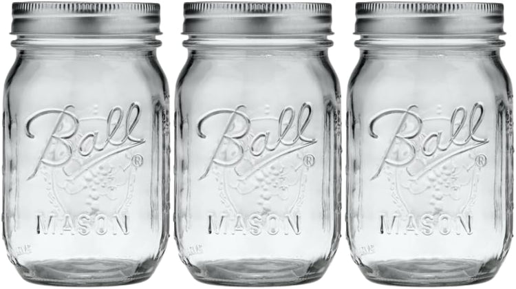 Ball Glass Mason Jar, Regular Mouth, Pint Size, 16 OZ (Pack of 3)