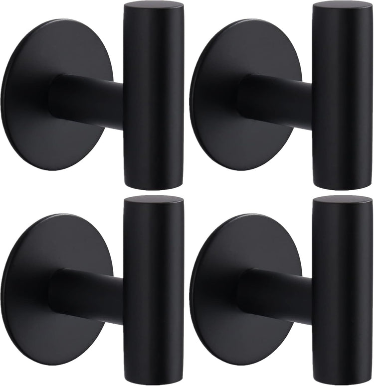 Adhesive Towel Hooks, Heavy Duty Wall Hooks Stainless Steel Waterproof Shower Towel Hooks, Coat Hook for Hanging Clothes, Adhesive Hooks for Bathroom, Glass Window- 4 Pack, Black