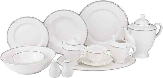Euro Porcelain 57-pc Banquet Dinnerware Set, Luxury Bone China Tableware, Service for 8