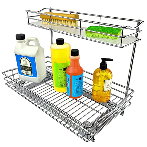 Pull Out Under Sink Kitchen Cabinet Organizer (11.5"W x 18"D Chrome)