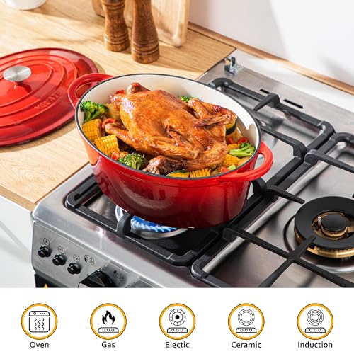 7.5 QT Oval Enameled Cast Iron Dutch Oven Pot with Lid
