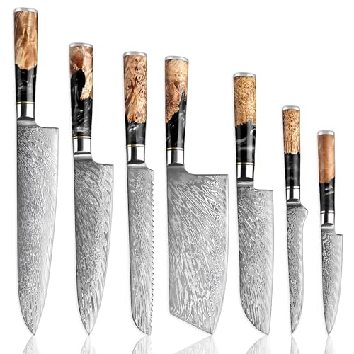 SENKEN 7 Piece Damascus Kitchen Knife Set (7 Count)