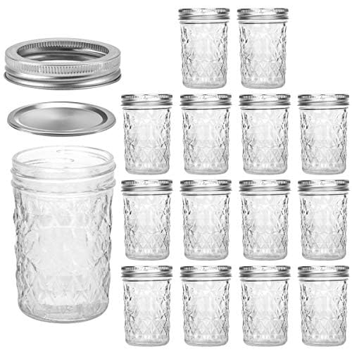 Mason Jars 15 PACK 8 OZ Canning Jars Jelly Jars With Regular Lids (15 Count)