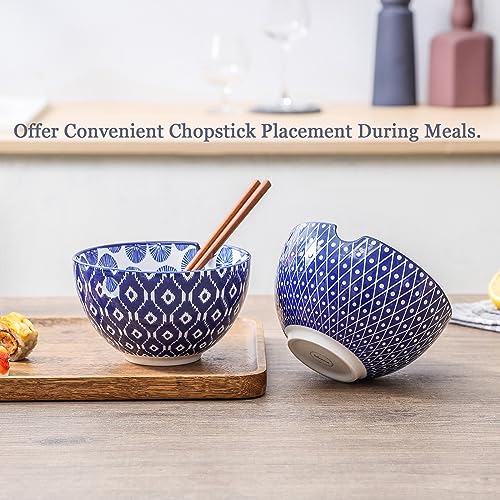 Ceramic Ramen Bowls Set (6 inch, 4pcs / Vintage Blue)