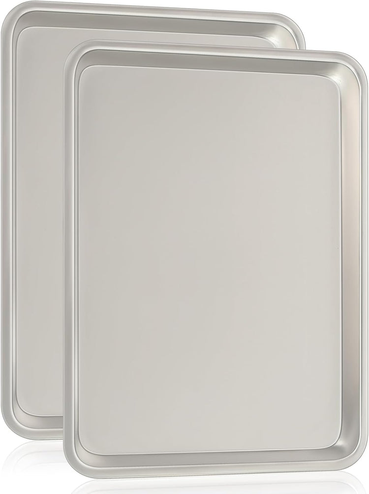 Commercial Quality Baking Sheet Pan Set, Natural Aluminum Cookie Sheet, Umite Chef Encapsulated Galvanized Steel Rim Warp Resistant Baker's Quarter Sheet Pan, Cookie Tray Pans for Baking, Roasting